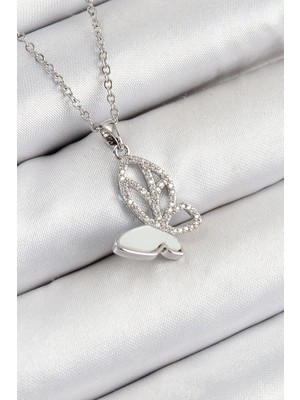 Inure Jewelry 316L Çelik Zirkon Taşlı Kelebek Model Gümüş Renk Kadın Kolye