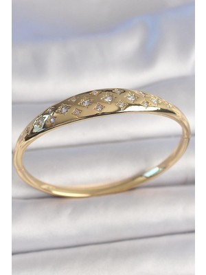 Inure Jewelry Pirinç Gold Renk Zirkon Taşlı Yıldız Işlemeli Kadın Kelepçe