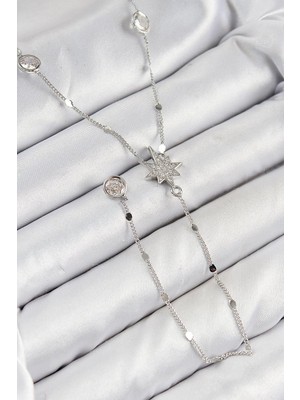 Inure Jewelry Pirinç Zirkon Taşlı Kutup Yıldızı Model Gümüş Renk Y Kolye