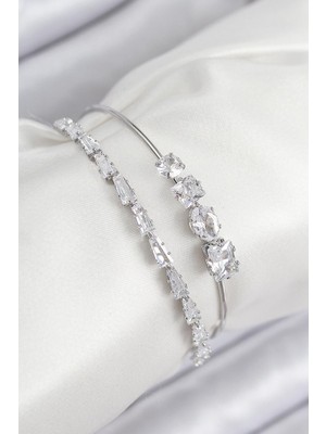 Inure Jewelry Pirinç Zirkon Taşlı Su Yolu Model Gümüş Renk Kadın Bileklik