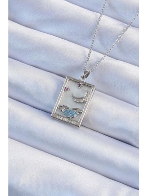 Inure Jewelry 316L Çelik Zincir Gümüş Renk Zirkon Taşlı Ay Figürlü Tarot Kolye