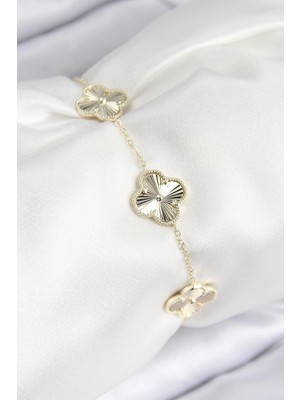 Inure Jewelry Vıp Pirinç Yonca Model Gold Renk Kadın Bileklik