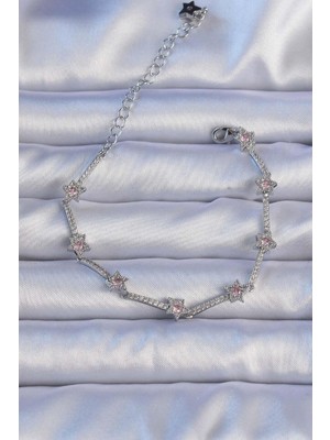 Inure Jewelry Vip Seri Pirinç Gümüş Renk Zirkon Taşlı Halley Yıldız Model Bileklik