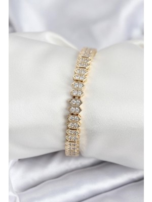 Inure Jewelry Pirinç Vıp Seri Gold Renk Zirkon Taşlı Kadın Bileklik