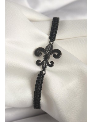 Inure Jewelry Pirinç Siyah Renk Zirkon Taş Işlemeli Zambak Figür Asansörlü Makrome Model Kadın Bileklik