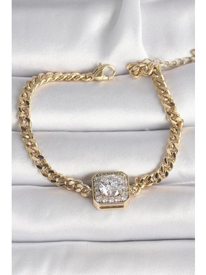 Inure Jewelry Pirinç Gold Renk Kare Zirkon Taşlı Xuping Exclusive Vıp Seri Kadın Bileklik