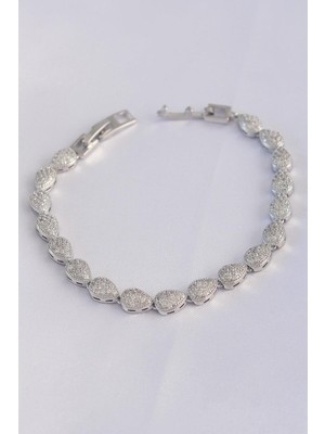Inure Jewelry Vip Seri Pirinç Zirkon Taşlı Gümüş Renk Damla Model Bileklik