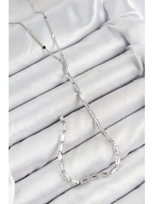 Inure Jewelry Pirinç Zirkon Taşlı Model Gümüş Renk Y Kolye