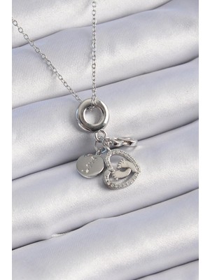 Inure Jewelry 316L Çelik Gümüş Renk Zirkon Taş Detay Kalp Model Charm Kadın Kolye