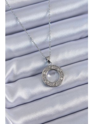 Inure Jewelry 316L Çelik Gümüş Renk Zirkon Taşlı Model Kadın Kolye