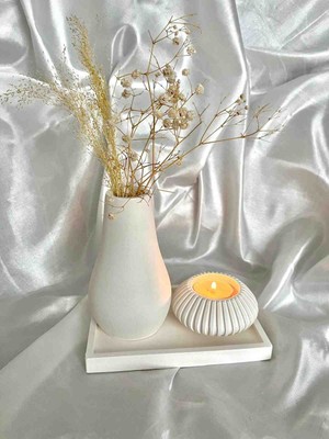 Dikdörtgen Tepsi Oval Vazo ve Mumluk&tütsülük Set