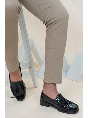 Dayfi Siyah Rugan Corcik Erkek Ayakkabı Düz Taban Nefes Alan Malzeme ile Günlük Kullanıma Uygun