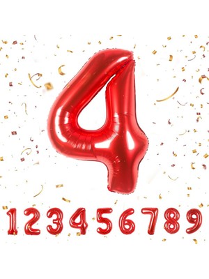 BenimMarifetlerim 4 Rakamı Kırmızı Folyo Balon 40 Inch 90 cm