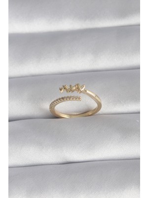 Inure Jewelry Pirinç Gold Renk Zirkon Taş Detay Kalp Model Kadın Yüzük