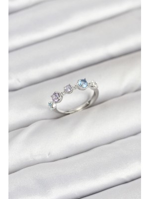 Inure Jewelry Pirinç Gümüş Renk Renkli Zirkon Taşlı Kadın Yüzük