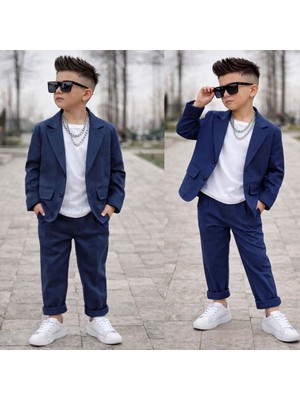 Kokoş Bebe Erkek Çocuk Pamuklu Keten Ceket Pantolon 2’li Takım -  3/10 Yaş - 31626