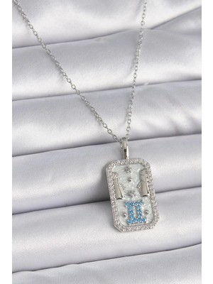 Inure Jewelry 316L Çelik Gümüş Renk Zincir Ikizler Burcu Zirkon Taşlı Kadın Kolye