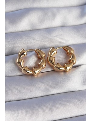 Inure Jewelry Pirinç Gold Renk Damla Kıvrım Tasarımlı Halka Küpe