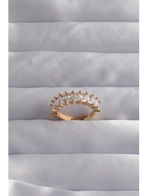 Inure Jewelry Pirinç Ayarlamalı Gold Renk Baget Taşlı Su Yolu Yüzük