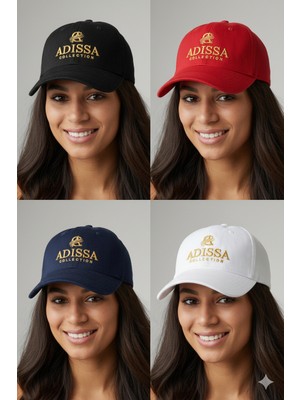 adissa collection Luxury 4'lü Renk Seçenekli Şapka Seti - Süet Görünümlü 16/12 Gabardin Unisex Cap | Gold Nakışlı Karma Paket