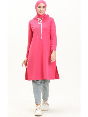 Bağcıklı Sweatshirt 3030-13 Fuşya