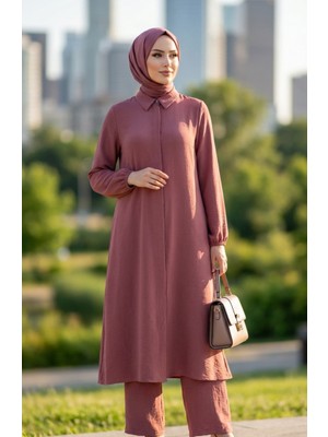 Aerobin Kumaş Tunik Pantolon Ikili Takım 4142-05 Gül Kurusu