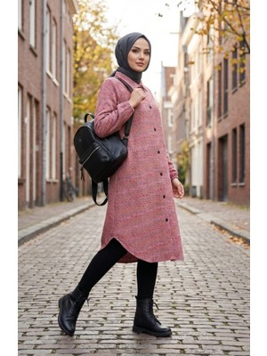 Boydan Düğmeli Oduncu Kışlık Tunik 2506-03 Gül Kurusu