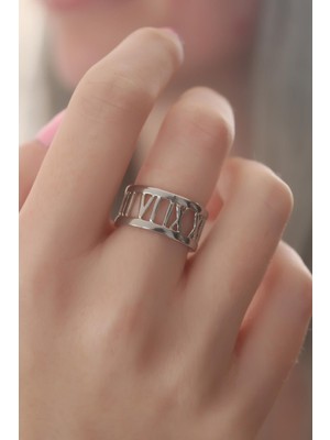 Inure Jewelry Gümüş Renk Roma Rakam Model Kadın Yüzük