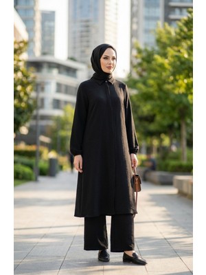 Aerobin Kumaş Tunik Pantolon Ikili Takım 4142-04 Siyah