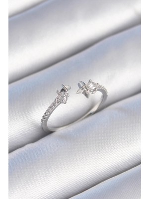 Inure Jewelry Pirinç Gümüş Renk Zirkon Taş Detay Yıldız Model Kadın Yüzük