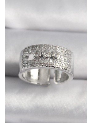 Inure Jewelry Pirinç Gümüş Renk Zirkon Taşlı Messika Model Kadın Yüzük