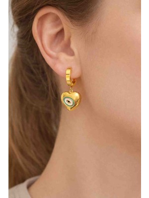 Mira Kadın Altın Renk Kalp Figürlü Nazar Boncuklu Paslanmaz Çelik Küpe