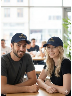 adissa collection Luxury Süet Görünümlü 16/12 Gabardin Unisex Şapka - Altın Nakışlı Lacivert Cap | Günlük & Spor