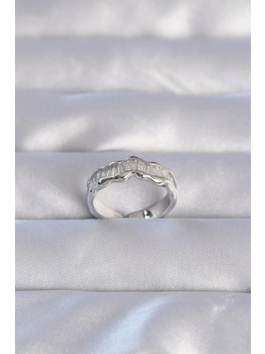 Inure Jewelry Pirinç Gümüş Renk Zirkon Taşlı Dalgalı Su Yolu Model Ayarlanabilir Yüzük