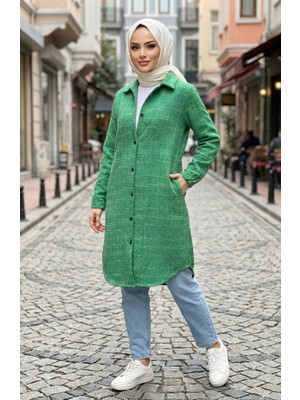 Boydan Düğmeli Oduncu Kışlık Tunik 2506-01 Yeşil