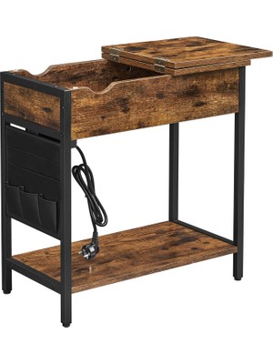 Braventa Collection Vasagle Elektrikli Sehpa, Yan Masa, Katlanır Masa, Başucu Masası, Elektrik Soketli, Kumaş Eşya Torba