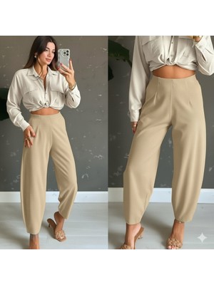 ModaSize Kadın Yüksek Bel Krep Pantolon