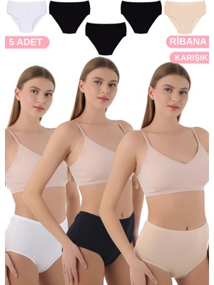 Cnt 5'li Paket Ribana Yüksek Bel Kadın Bato Külot