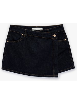 Koton Rahat Kalıp Kruvaze Mini Denim Şort Etek