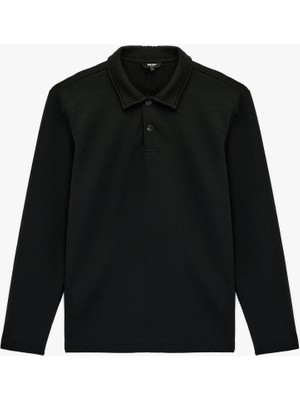Koton Regular Fit Uzun Kollu Kapitone Dokulu Düğmeli Polo Yaka Sweatshirt