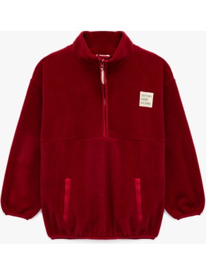 Koton Uzun Kollu Cep Detaylı Baskılı Yarım Fermuarlı Polar Sweatshirt