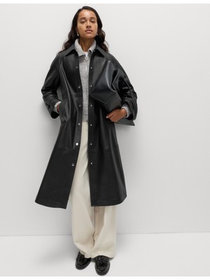 Marks & Spencer Suni Deri Uzun Trençkot