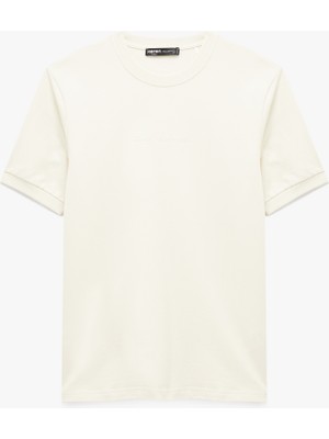 Koton Regular Fit Kısa Kollu Pamuklu Ribanalı Baskı Detaylı Bisiklet Yaka Tişört