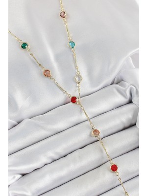 Inure Jewelry Pirinç Asorti Model Gold Renk Zirkon Taşlı Y Kolye