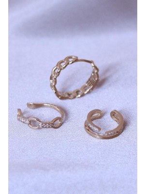 Inure Jewelry Zirkon Taşlı Zincir Model Küpe Seti