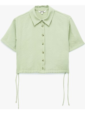 Koton Bağlama Detaylı Kısa Kollu Düğmeli Crop Gömlek