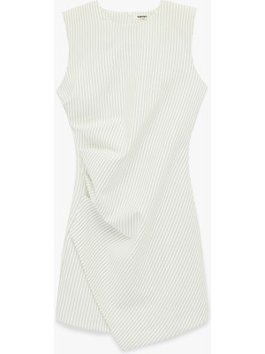 Koton Asimetrik Drape Detaylı A Kesim Bisiklet Yaka Kolsuz Mini Elbise