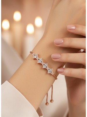 Keskin Gümüş Gümüş Işıltılı Kutup Yıldızı Tasarım Gold Kadın Ayarlı Bileklik Doğum Günü Hediye