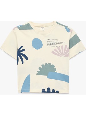 Koton Baskılı Kısa Kollu Bisiklet Yaka Pamuklu Tişört