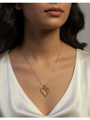 Gold Girdap Kalpli Kolye Çelik